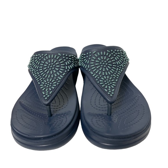 NWOT Crocs Monterey Diamante Blue Embellished Wedge Thong Sandals Size 11 - Picture 7 of 14